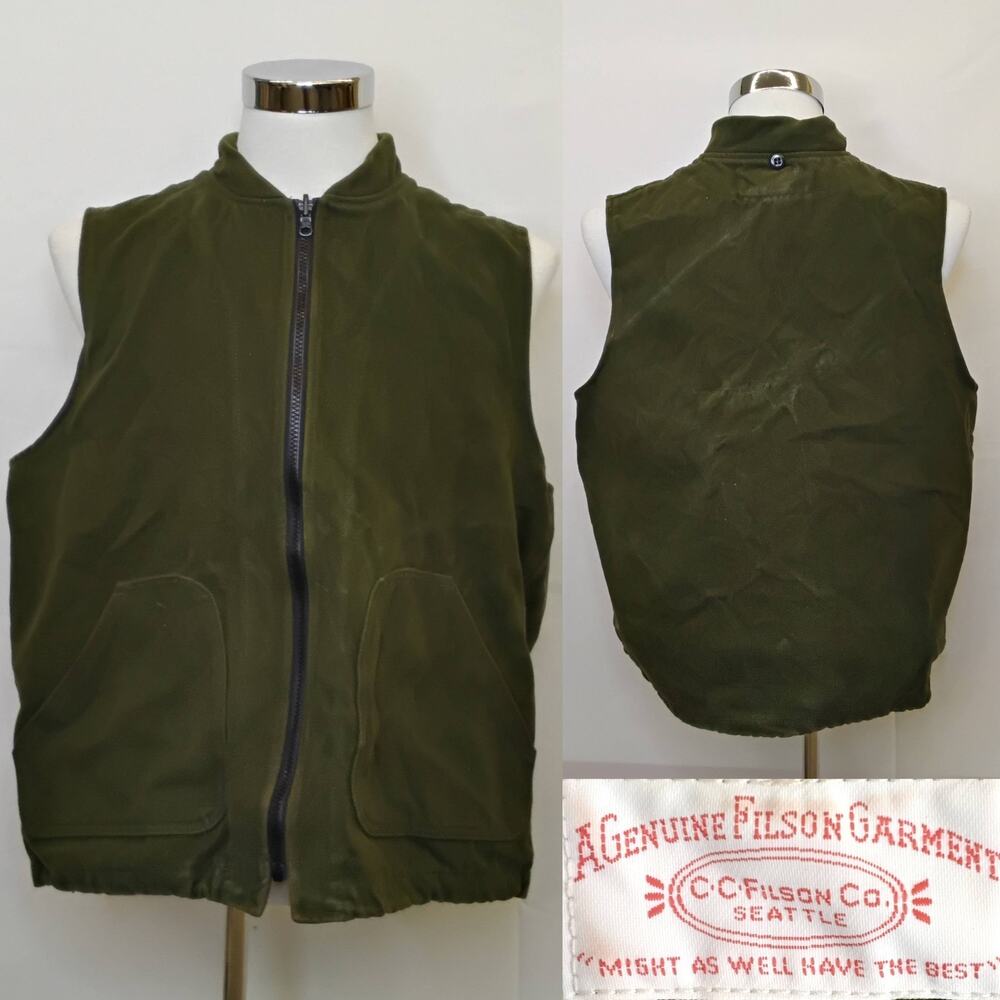 Filson Microfleece Vest Men's L Green 100% Cotton Made in USA Full Zip #J5711